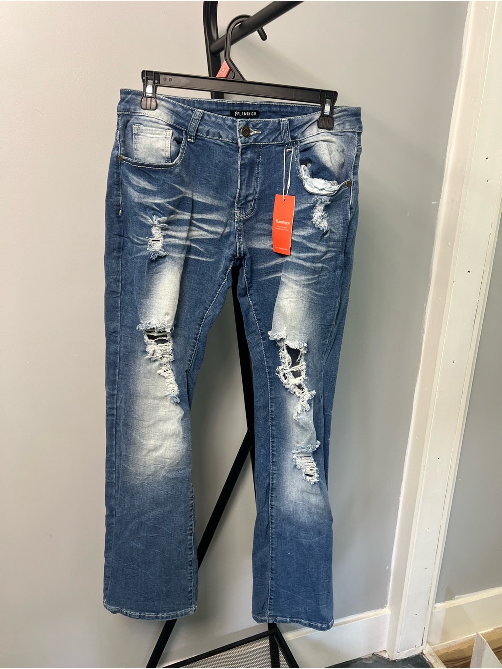 FILANIBO Distressed Straight Leg Jeans - Blue